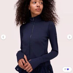 KATE SPADE ♠️ Full Zip Jacket Pockets Long Sleeve Lace Ruffle Hem Blue Small